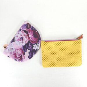 IPSY Yellow Mesh‎ Orange Slice Zipper + Floral Makeup Cosmetic Bags